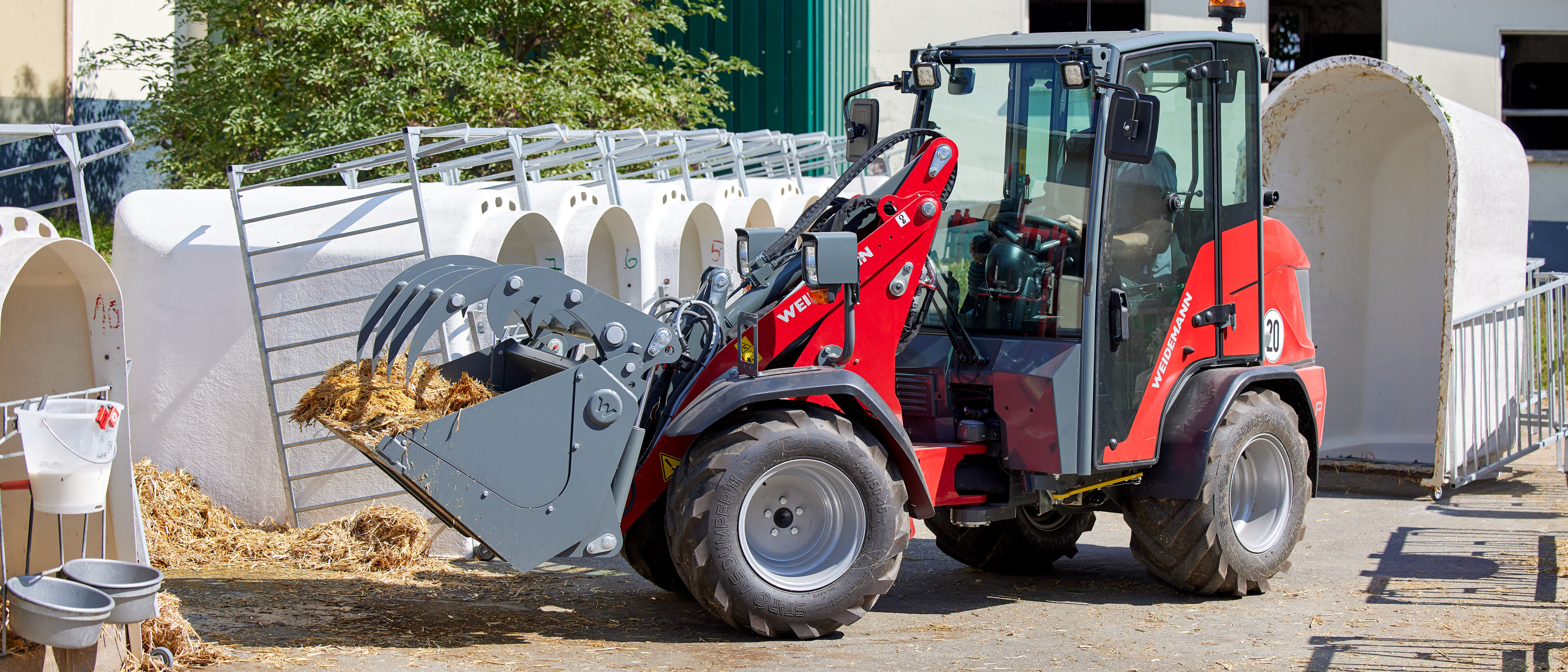 Weidemann wheel loader transports hay