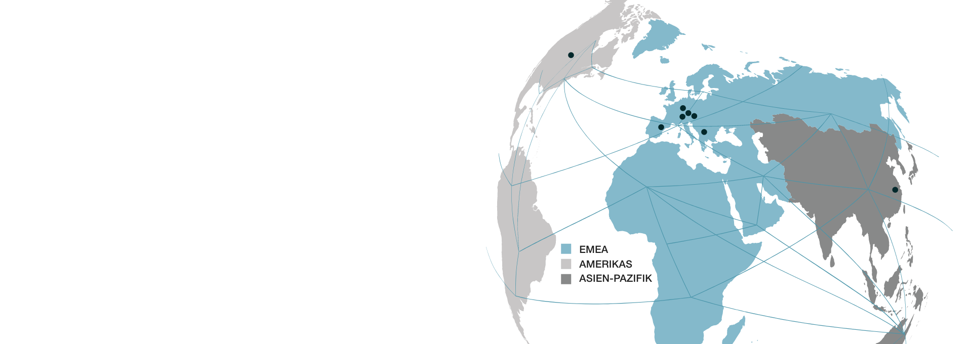 Standorte der Wacker Neuson Group markiert auf einer Weltkarte.